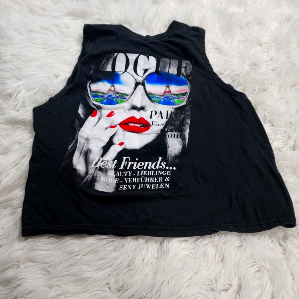On Fire black sleeveless crop top Large